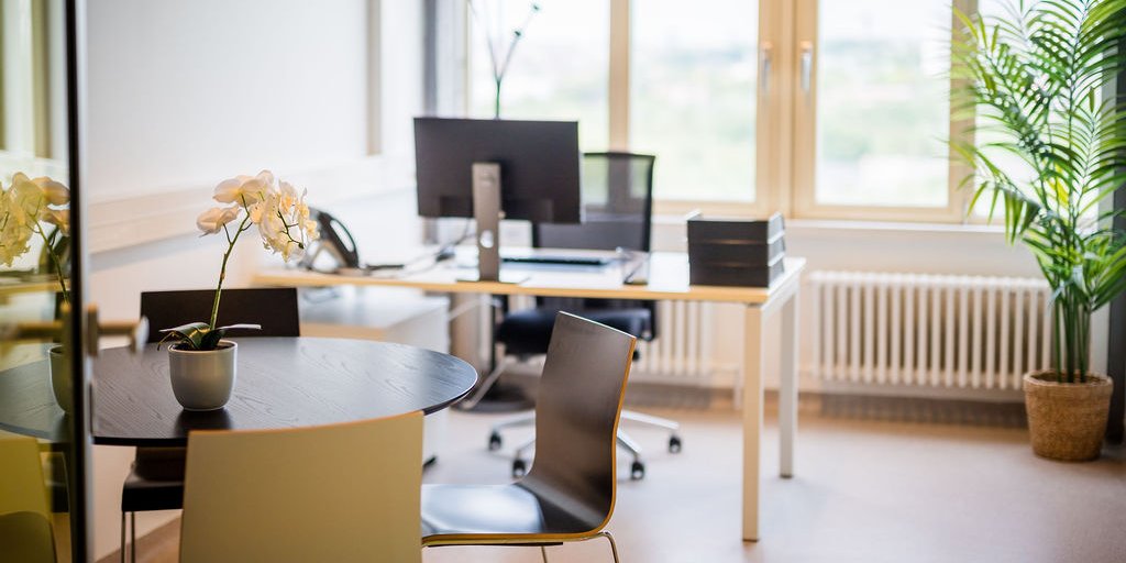 Bureau privatif de 14 m&sup2; au BLSI &agrave; Bruxelles, am&eacute;nag&eacute; avec un poste de travail et une table de r&eacute;union